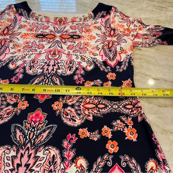 Eliza J | Multicolor Paisley & Floral Print Shift Midi Dress | Pink‎ Navy | 10 - Picture 9 of 12